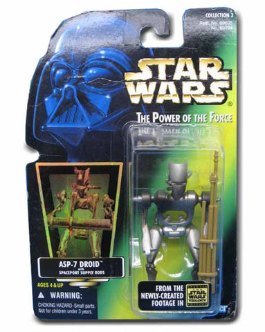 ASP-7 Droid On A Green Card Star Wars Power Of The Force POTF Action Figure 076281697048