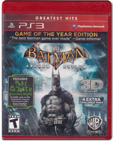 Batman Arkham Asylum Greatest Hits Edition Playstation 3 PS3 Video Game 788687501088