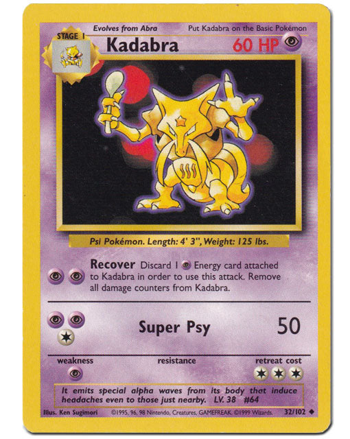 Kadabra Base Set Card #32/102 Pokemon Trading Card
